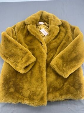 NWT Philosophy Republic Faux Fir Mustard Gold Teddy Plush Coat